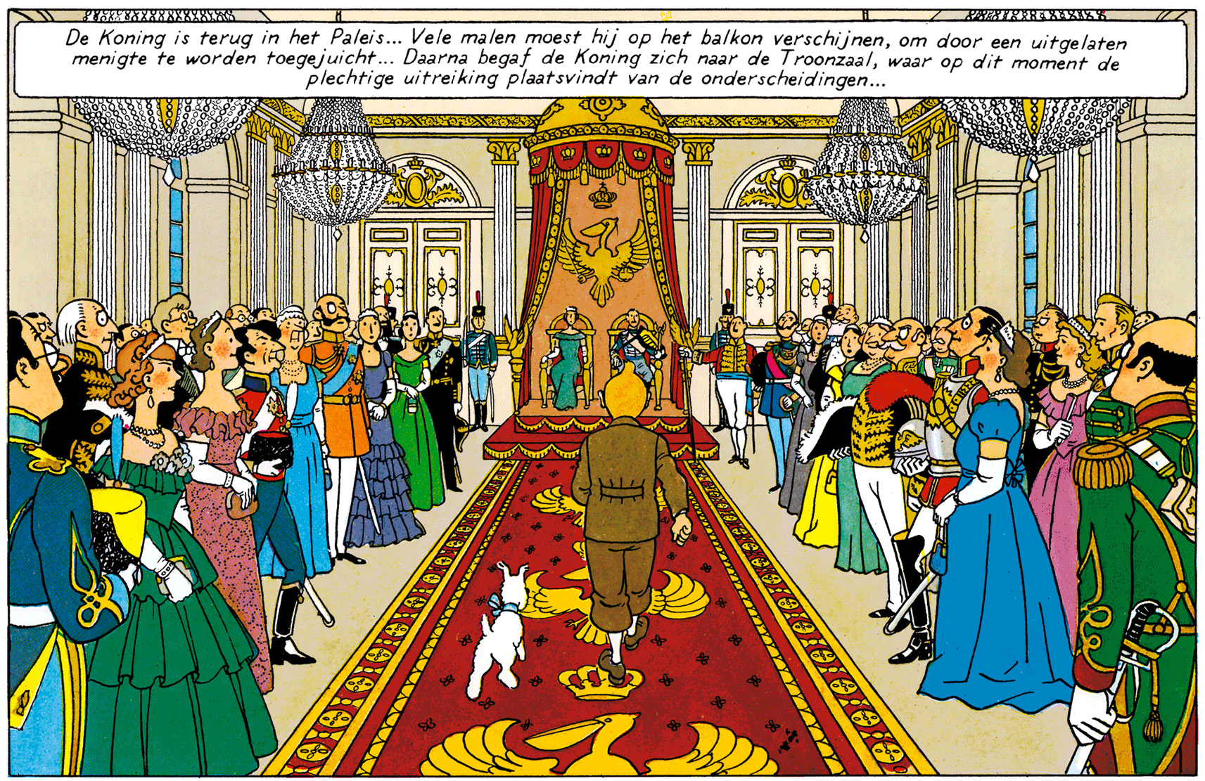Tintin reçu dans la salle du trône par le Roi Muskar XII dans le Sceptre d'Ottokar